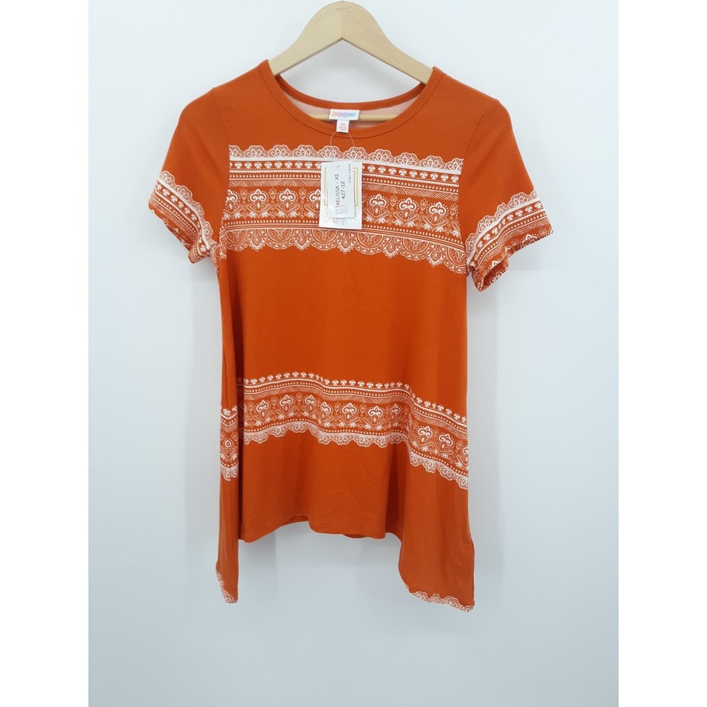 NWT LuLaRoe Melissa orange /white print tee tunic women's size XS